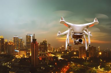 aerial photographer drone above the city