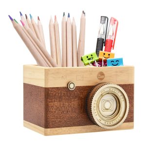 wooden camera pencil box