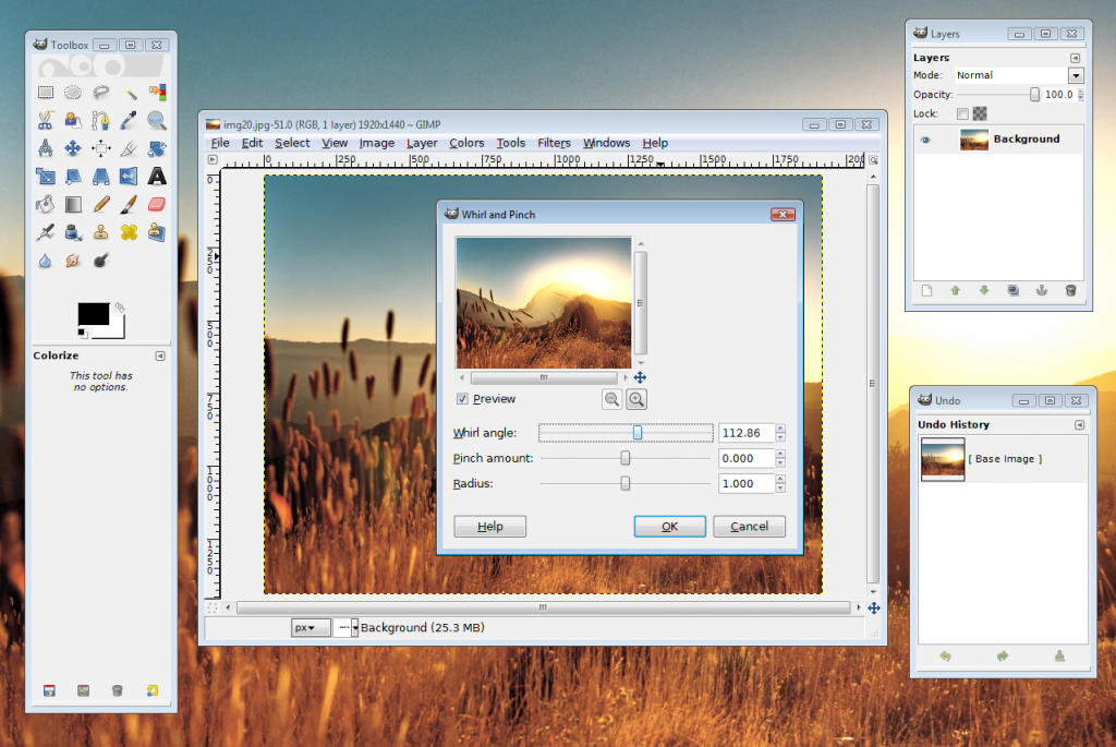 screenshot of GIMP photo editing software