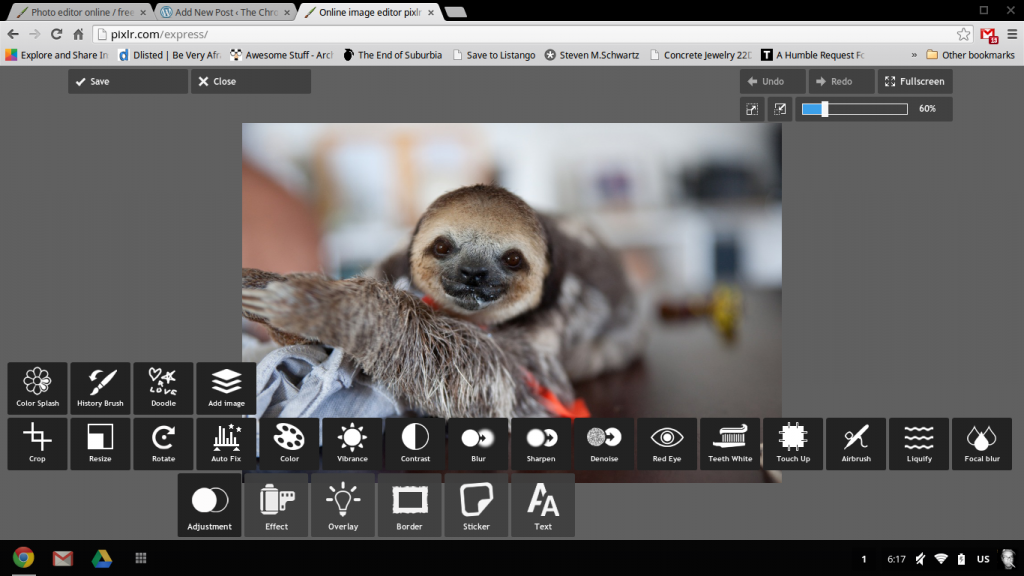 screenshot of Pixlr photo editor for chromebook